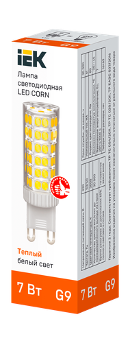 Лампа IEK LED Капсула 7Вт, 230В, 3000К, цоколь G9, Арт. LLE-CORN-7-230- 30-G9, крупный план