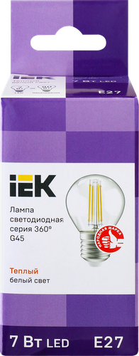 Лампа IEK LED шар 7Вт, 230В, 3000К, цоколь Е27 360, Арт. LLF-G45-7-230-30-E27-CL, фото