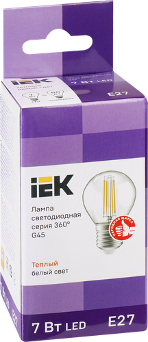 Лампа IEK LED шар 7Вт, 230В, 3000К, цоколь Е27 360, Арт. LLF-G45-7-230-30-E27-CL, детальное фото