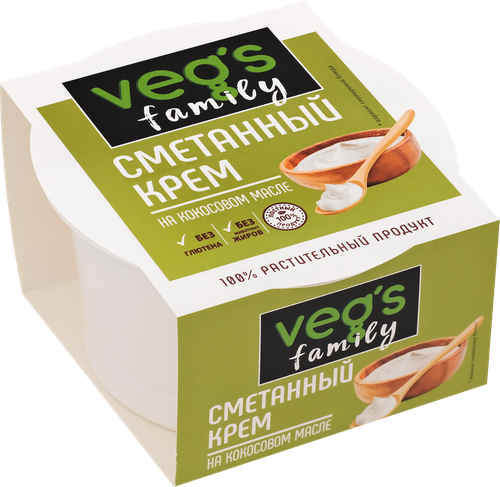 Крем VEG'S Family со вкусом сметаны на основе кокосового масла, 170г, крупный план