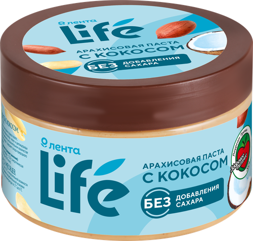 Паста арахисовая ЛЕНТА LIFE с кокосом, 250г, крупный план