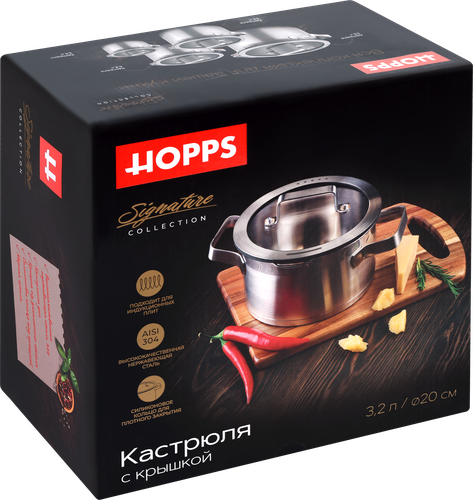 Кастрюля HOPPS Signature, нержавеющая сталь, 3.2л, Арт. LTA-2, картинка