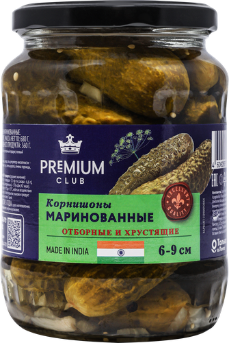 Корнишоны маринованные PREMIUM CLUB 6–9см, 720мл, изображение