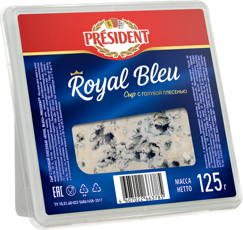 Сыр PRESIDENT Royal Blue c голубой плесенью 55%, без змж, 125г, фото