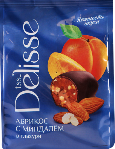 Конфеты DELISSE абрикос с миндалем, глазированные, 200г, фотография
