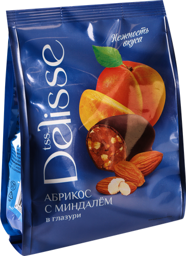 Конфеты DELISSE абрикос с миндалем, глазированные, 200г, вид