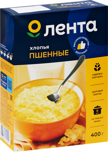 Хлопья пшенные ЛЕНТА из цельной крупы, не требующие варки, 400г, крупный план