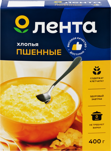Хлопья пшенные ЛЕНТА из цельной крупы, не требующие варки, 400г, фотография