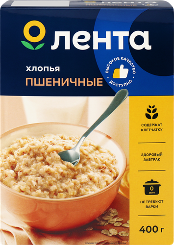 Хлопья пшеничные ЛЕНТА из цельного зерна, не требующие варки, 400г, крупный план