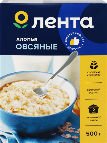 Хлопья овсяные ЛЕНТА Экстра, 500г, детальное фото