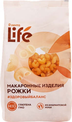 Макароны безглютеновые ЛЕНТА LIFE Рожки, из кукурузной муки с добавлением амарантовой муки, 250г, картинка