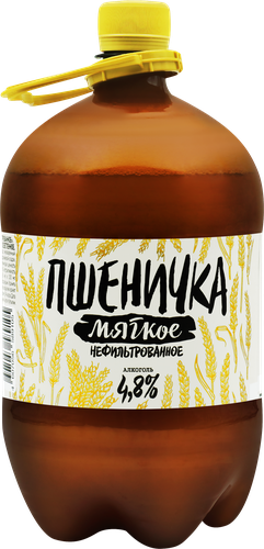Пиво светлое ПШЕНИЧКА Мягкое пшеничное нефильтрованное пастеризованное 4,8%, 1.3л, изображение