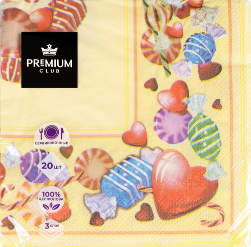 Салфетки бумажные PREMIUM CLUB Фантазия 3-слоя, 33х33см, 20шт, детальное фото