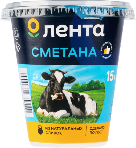 Сметана ЛЕНТА 15%, без змж, 300г, крупный план