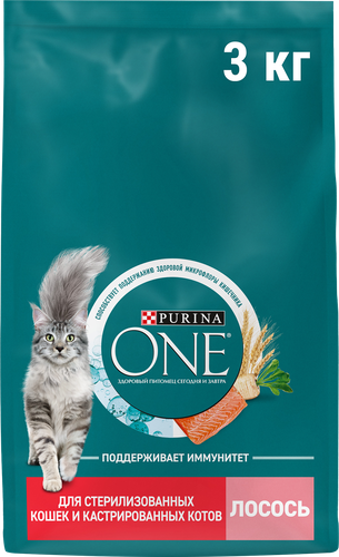 Корм сухой для кошек PURINA ONE Лосось, для стерилизованных, 3кг, изображение