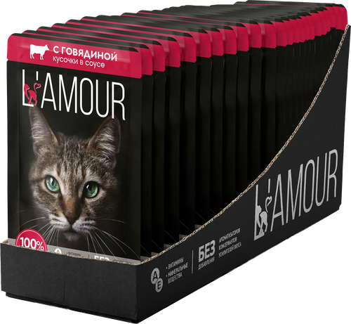 Корм консервированный для кошек L’AMOUR с говядиной в соусе, 75г, изображение