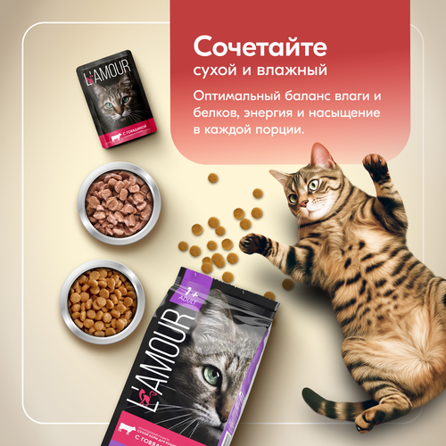 Корм консервированный для кошек L’AMOUR с курицей в соусе, 75г, крупный план