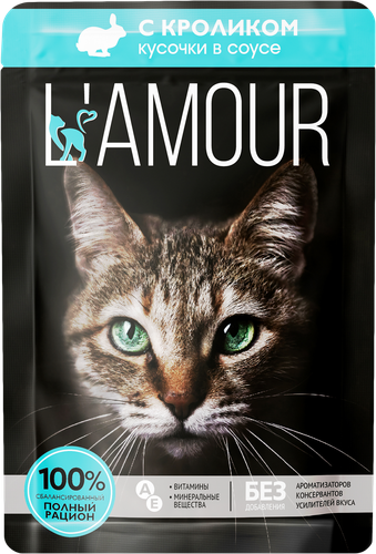 Корм консервированный для кошек L’AMOUR с кроликом в соусе, 75г, фотография