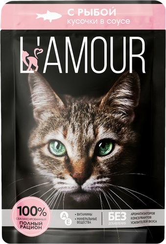 Корм консервированный для кошек L’AMOUR с рыбой в соусе, 75г, фотография
