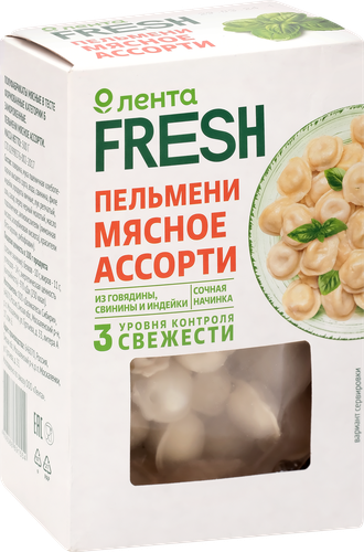 Пельмени Мясное ассорти ЛЕНТА FRESH, 500г, картинка