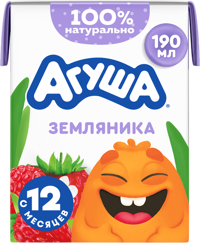 Молочный коктейль детский АГУША Земляника 2%, без змж, 190мл, вид