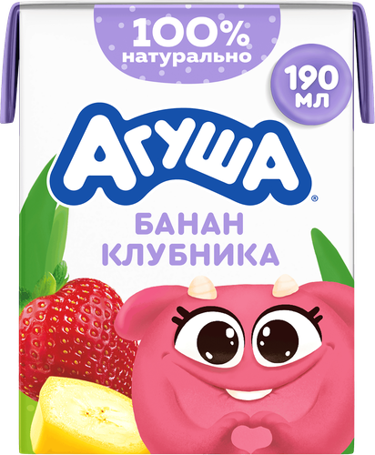 Молочный коктейль детский АГУША Банан, клубника 2%, без змж, 190мл, картинка