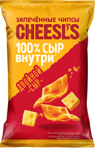 Чипсы пшенично-картофельные CHEESL`S с сыром, со вкусом двойного сыра, запеченные, 100г, фотография