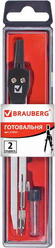 Готовальня BRAUBERG Architect, 2 предмета: циркуль 13,5см, грифель, Арт. 210321, картинка