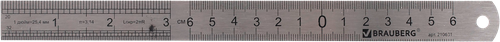 Линейка BRAUBERG металлическая, 20см, Арт. 210631, фотография