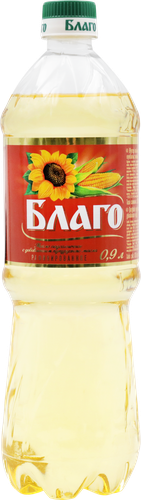 Масло подсолнечное БЛАГО с добавлением кукурузного масла, 900мл, крупный план