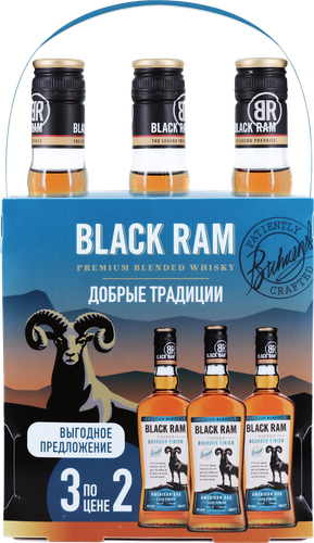 Виски BLACK RAM Бурбон Финиш купажированный 3 года 40%, 0.5л, фотография