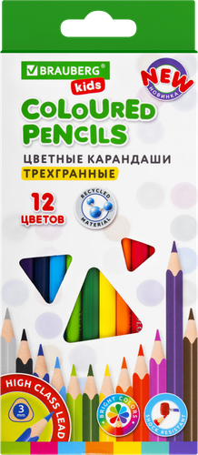 Карандаши цветные ПИФАГОР Котик, классические заточенные пластиковые, 12 цветов, Арт. 181340, 12шт, вид