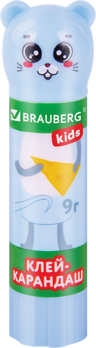 Клей-карандаш BRAUBERG Kids Пастельные зверята: мышка, тигр, бегемот, Арт. 271140, 9г, крупный план