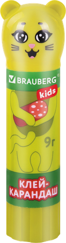 Клей-карандаш BRAUBERG Kids Пастельные зверята: мышка, тигр, бегемот, Арт. 271140, 9г, вид