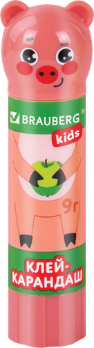Клей-карандаш BRAUBERG Kids Пастельные зверята: мышка, тигр, бегемот, Арт. 271140, 9г, вид