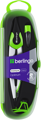 Готовальня BERLINGO Optimum, 3 предмета, циркуль 13,5см, пластиковый футляр, фото