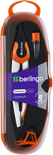 Готовальня BERLINGO Optimum, 3 предмета, циркуль 13,5см, пластиковый футляр, крупный план