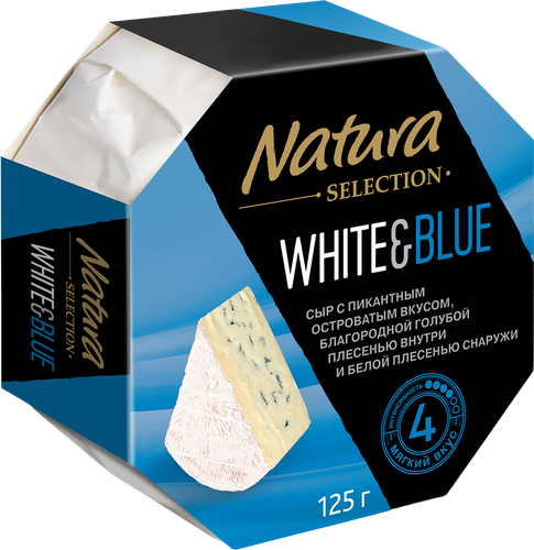 Сыр NATURA Selection White blu с голубой плесенью 60%, без змж, 125г, картинка