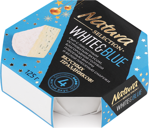 Сыр NATURA Selection White blu с голубой плесенью 60%, без змж, 125г, крупный план