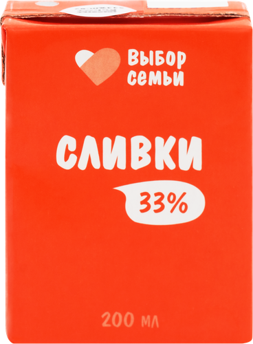 Сливки ультрапастеризованные ВЫБОР СЕМЬИ 33%, без змж, 200мл, фото
