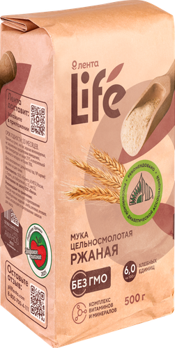 Мука ржаная ЛЕНТА LIFE цельносмолотая, 500г, фото