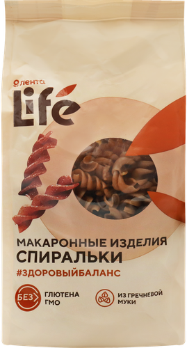 Макароны безглютеновые ЛЕНТА LIFE Спиральки, из гречневой муки с добавлением амарантовой муки, 250г, детальное фото