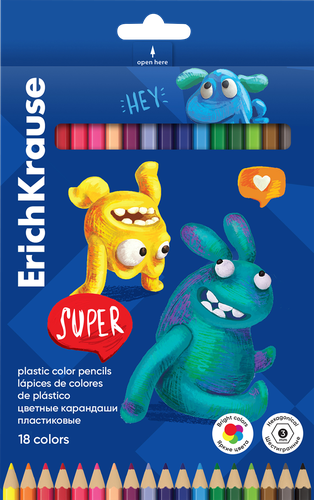 Карандаши цветные ERICHKRAUSE Jolly friends, шестигранные, 18 цветов, Арт. 61799, картинка