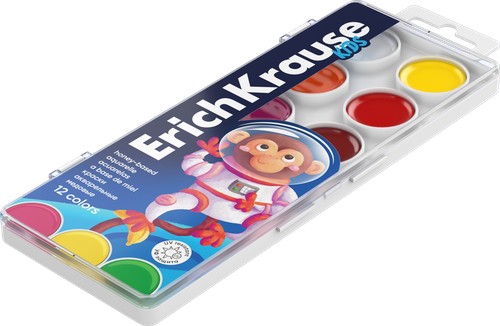 Акварель медовая ERICHKRAUSE Kids space Animals, 12 цветов, Арт. 61360, крупный план