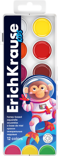 Акварель медовая ERICHKRAUSE Kids space Animals, 12 цветов, Арт. 61360, крупный план