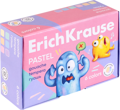 Гуашь ERICHKRAUSE Jolly friends Pastel, 6 цветов по 20мл, Арт. 61418, вид
