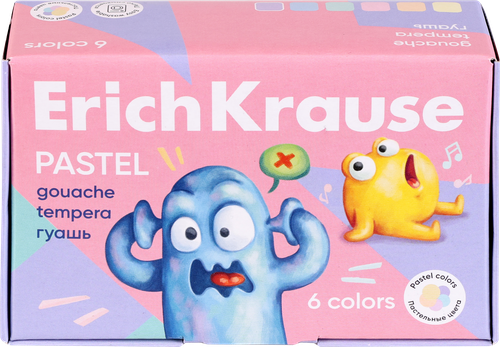 Гуашь ERICHKRAUSE Jolly friends Pastel, 6 цветов по 20мл, Арт. 61418, детальное фото
