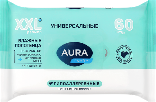 Полотенца влажные AURA Family, 60шт, вид