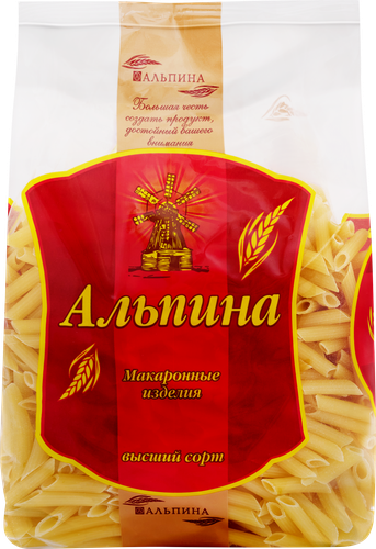 Макароны АЛЬПИНА Перья, группа В высший сорт, 900г, фото