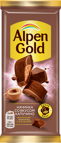 Шоколад молочный ALPEN GOLD с начинкой со вкусом капучино, 80г, фотография